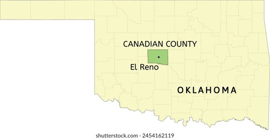 Canadian County and city of El Reno location on Oklahoma state map