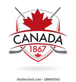 A Canadian crest with crossed hockey sticks in vector format.