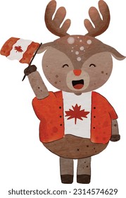 canadian deer waving canadian flag for canadian day illustration vector