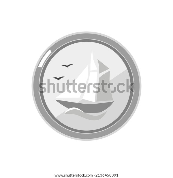 Canadian Dime. Canadian Dime with a\
drawing of a yacht on the back. Money, good luck symbol, business,\
crisis.  Vector flat illustration, cartoon\
style.