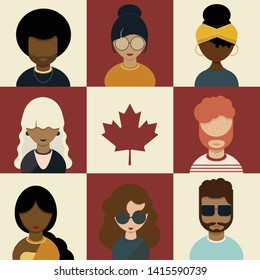 Canadian Diversity Character Set, Canada Day and Multicultural Concept