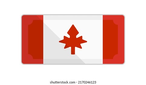 Canadian Dollar Bill Icon With Canadian Flag Pattern. Vector.