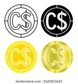 canadian dollar coin icon vector with four kinds of styles on white background