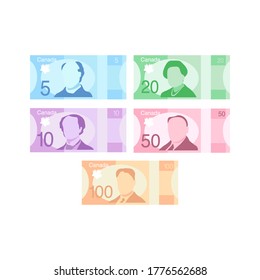 Canadian dollar money banknotes. Flat Canadian dollar for paper money. Business concept. Vector illustration.