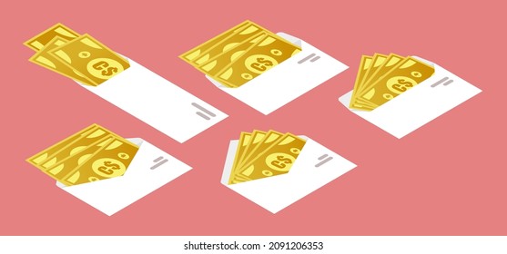 Canadian Dollar Money In Envelope Isometric Icon