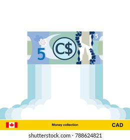 Canadian Dollar Rising As A Rocket. Increase Of Canadian Dollar On International Financial Markets. Canadian Dollar Banknote.