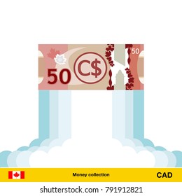 Canadian dollar rising as a rocket. Increase of Canadian dollar on international financial markets. Canadian dollar banknote.