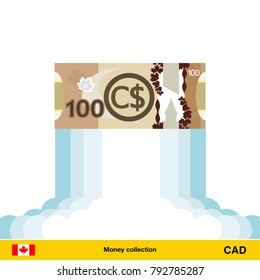 Canadian dollar rising as a rocket. Increase of Canadian dollar on international financial markets. Canadian dollar banknote.