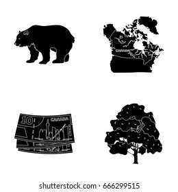 Canadian dollar, territory map and other symbols of the country.Canada set collection icons in black style vector symbol stock illustration web.