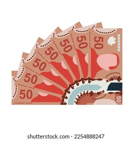 Canadian Dollar Vector Illustration. Canada money set bundle banknotes. Paper money 50 CAD. Flat style. Isolated on white background. Simple minimal design.