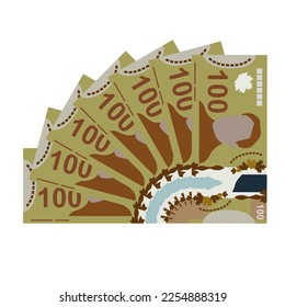 Ilustración del vector del dólar canadiense. Canadiense Money Set Bundle Billetes. Dinero en papel 100 CAD. Estilo plano. Aislado sobre fondo blanco. Diseño sencillo y mínimo.