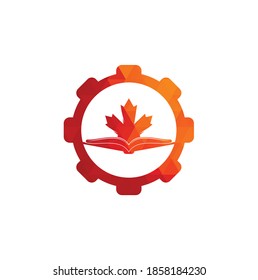 Canadian education gear shape concept Logo design. Study Canada Logo design. Book Logo Design. Maple Book