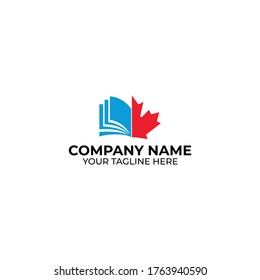 Canadian education Logo , library, learning writer logo vector illustration . Study Canada Logo design. Book Logo Design .Maple Book