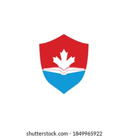 Canadian education shield shape concept Logo design. Study Canada Logo design. Book Logo Design. Maple Book	