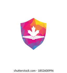 Canadian education shield shape concept Logo design. Study Canada Logo design. Book Logo Design. Maple Book	