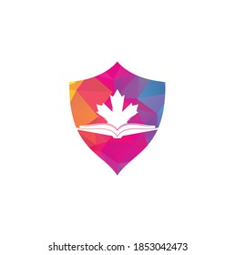 Canadian education shield shape concept Logo design. Study Canada Logo design. Book Logo Design. Maple Book	