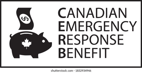 Canadian Emergency Response Benefit with bank note and piggy bank illustration 