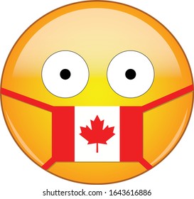 Canadian emoji in a medical mask protecting from SARS, COVID-19, bird flu and other viruses, germs and bacteria and contagious disease as well as toxic smog and air pollution.