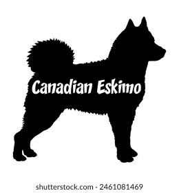 Kanadische Eskimo Hund Silhouette Hunderassen Logo Hund Monogramm Vektorgrafik