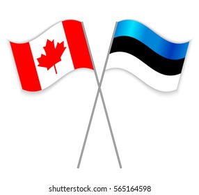 Canadian and Estonian crossed flags. Canada combined with Estonia isolated on white. Language learning, international business or travel concept.