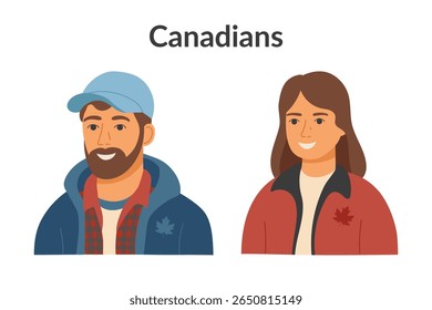Canadian ethnicity people isolated on a white background. Man and woman. Vector flat cliparts.