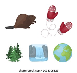 Canadian fir, beaver and other symbols of Canada.Canada set collection icons in cartoon style vector symbol stock illustration web.