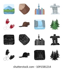 Canadian fir, beaver and other symbols of Canada.Canada set collection icons in black,cartoon style vector symbol stock illustration web.