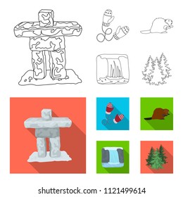 Canadian fir, beaver and other symbols of Canada.Canada set collection icons in outline,flat style vector symbol stock illustration web.