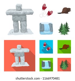 Canadian fir, beaver and other symbols of Canada.Canada set collection icons in cartoon,flat style vector symbol stock illustration web.
