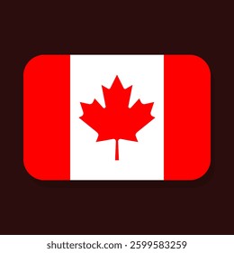 Canadian flag with a 2 by 3 ratio and rounded corners. The national flag of Canada. Flat style vector illustration