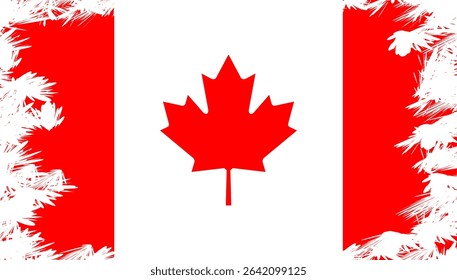 Canadian flag with artistic splash border and textured edge. EPS vector suitable for education, international use, and infographics.