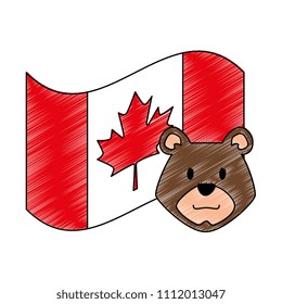 canadian flag with bear grizzly