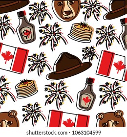 canadian flag and bear with hat pattern