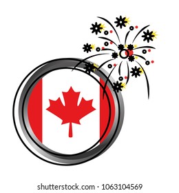 canadian flag button with fireworks