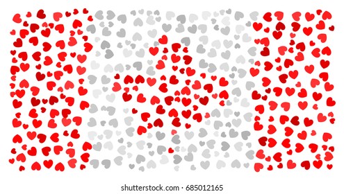 Canadian flag - the flag of Canada made of small red and white hearts