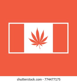 A Canadian flag with the classic maple leaf replaced with a marijuana icon in vector format.