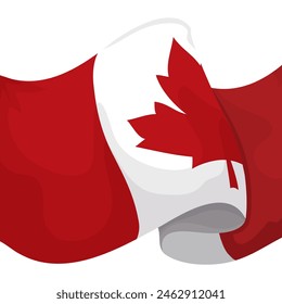 Canadian flag with curly effect in cartoon style on white background.