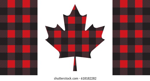 A Canadian flag featuring a maple leaf made out of a classic red and black plaid pattern in vector format.