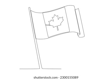 A Canadian flag flutters above the mast. Canada Day one-line drawing