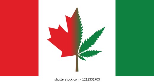 Canadian flag with half maple leaf and half marijuana leaf legalization concept