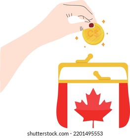 Dibujo de la mano de la bandera canadiense, dibujo de la mano del dólar canadiense