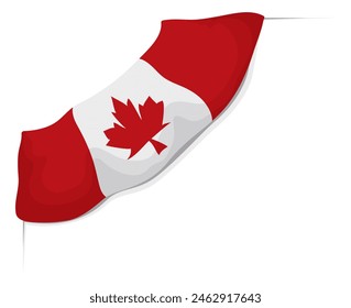 Bandera canadiense colgando en la esquina superior izquierda en estilo de dibujos animados para decorar sus diseños.