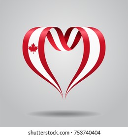 Canadian flag heart-shaped wavy ribbon. Vector illustration.