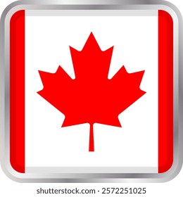 Canadian flag icon on a transparent background, featuring a rectangular shape with rounded corners. Vector icon