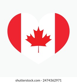Canadian flag inscribed in a heart. Vector illustration. White isolated background. 