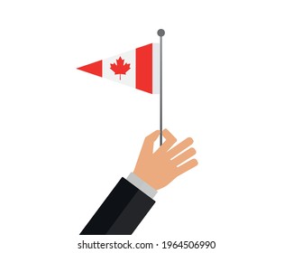 Canadian flag isolated on white background, vector illustration. The flag of Canada on pole.