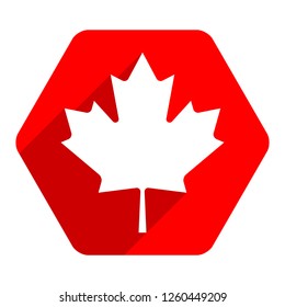 Canadian flag The Maple Leaf symbol with gray drop shadow on red hexagon shape in flat style. This design graphic element is saved as a vector illustration in the EPS file format.