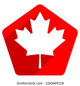 Canadian flag The Maple Leaf symbol with gray drop shadow on red pentagon shape in flat style. This design graphic element is saved as a vector illustration in the EPS file format.