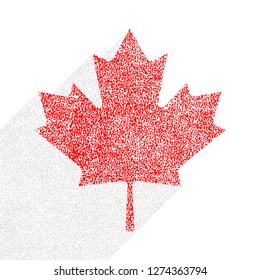 Canadian flag The Maple Leaf symbol with long shadow on square designed in flat style with used paint texture. This design graphic element is saved as a vector illustration in the EPS file format.