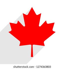 Canadian flag The Maple Leaf symbol with long shadow on square created in flat style. This design graphic element is saved as a vector illustration in the EPS file format.